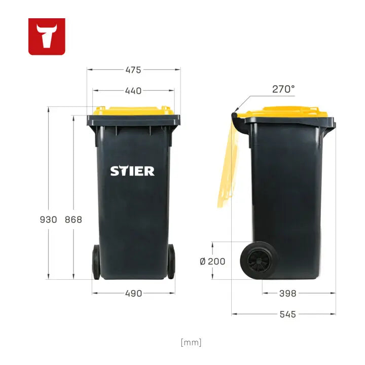 B-Ware Stier Abfallbehälter Mülltonne Müllgroßbehälter 120 Liter Grau Gelb Deckel - 4251709624547
