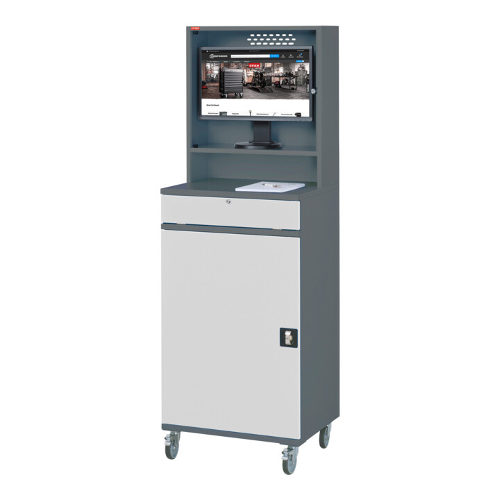 B-Ware Stier Computerschrank Schrank Computerstation Anthrazitgrau Fahrbar 650x520x1482 - 4251709632559