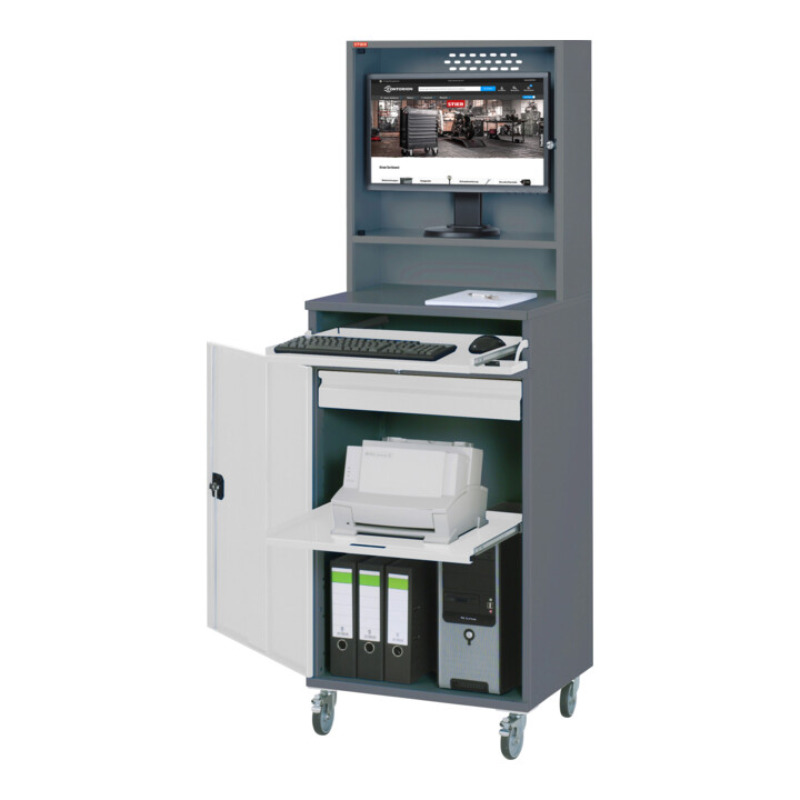B-Ware Stier Computerschrank Schrank Computerstation Anthrazitgrau Fahrbar 650x520x1482 - 4251709632559