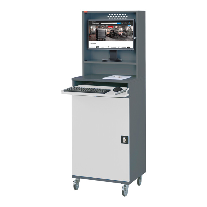 B-Ware Stier Computerschrank Schrank Computerstation Anthrazitgrau Fahrbar 650x520x1482 - 4251709632559