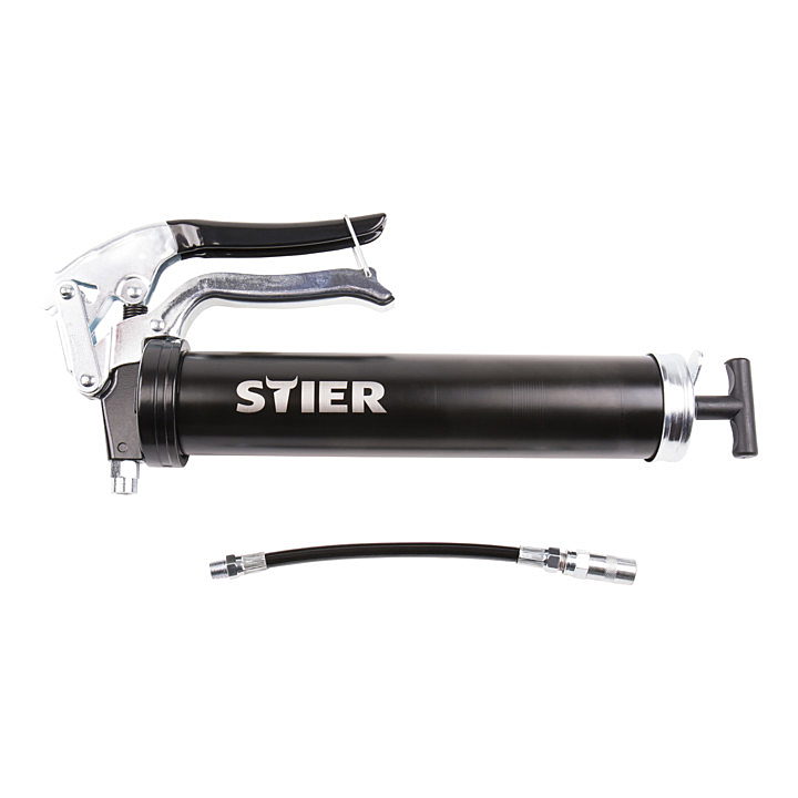 Pistolet à graisse Stier à une main avec tuyau en nylon, tête en aluminium moulé sous pression, qualité B