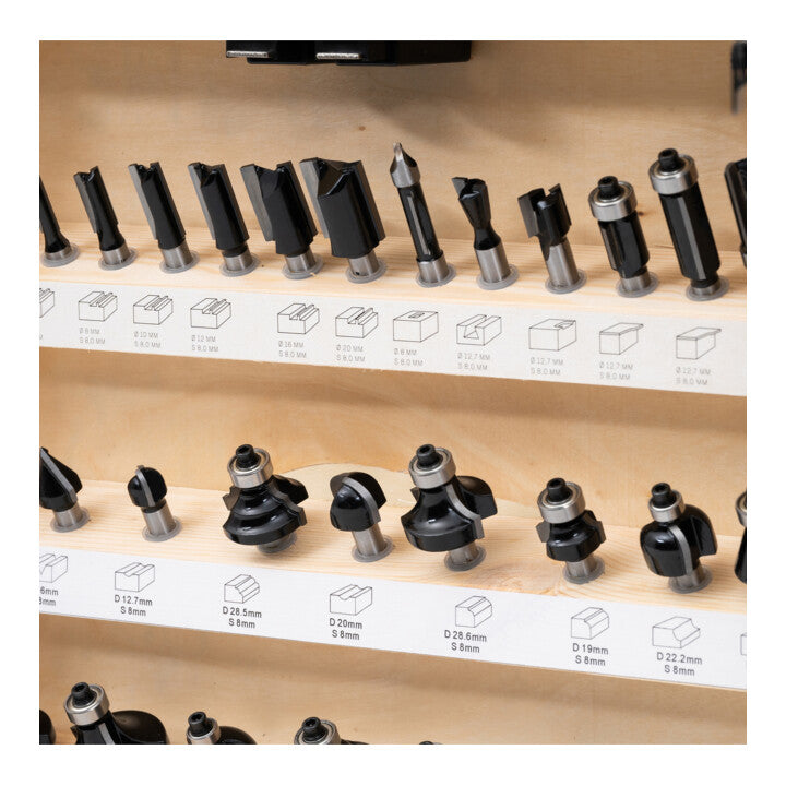 STIER Fräsersortiment Set Fräser 8 mm 30-teilig Vitrine Hartmetallschneiden - 4251709623458