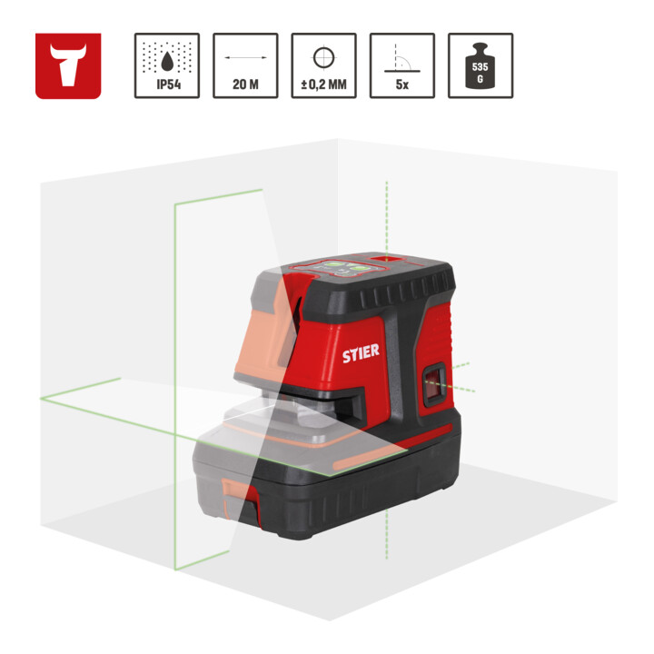 B-Ware Stier Kreuzlinienlaser Linienlaser Laser Messgerät 5 Lotpunkte Grün 150° X 130°