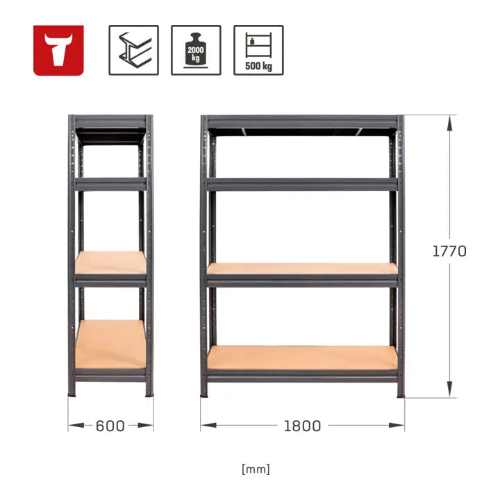 B-Ware Stier Schwerlastregal Lagerregal Fachbodenregal Stahl Graphit 1770x1800x60 Mm - 4251709633143