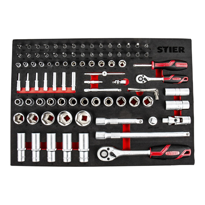 Stier Steckschlüssel Satz 1 4'' 1 2'' Set 92- teilig in Weichschaumeinlage EVA - 4260439008466