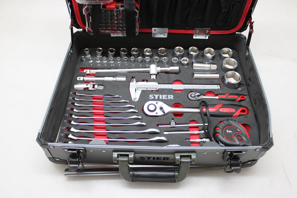STIER Werkzeugsortiment Set Werkzeugkoffer Aluminiumkoffer 135-teilig  Werkz71 - 4251709612780
