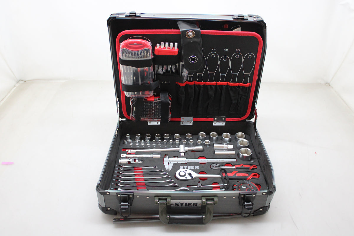 STIER Werkzeugsortiment Set Werkzeugkoffer Aluminiumkoffer 135-teilig  Werkz71 - 4251709612780