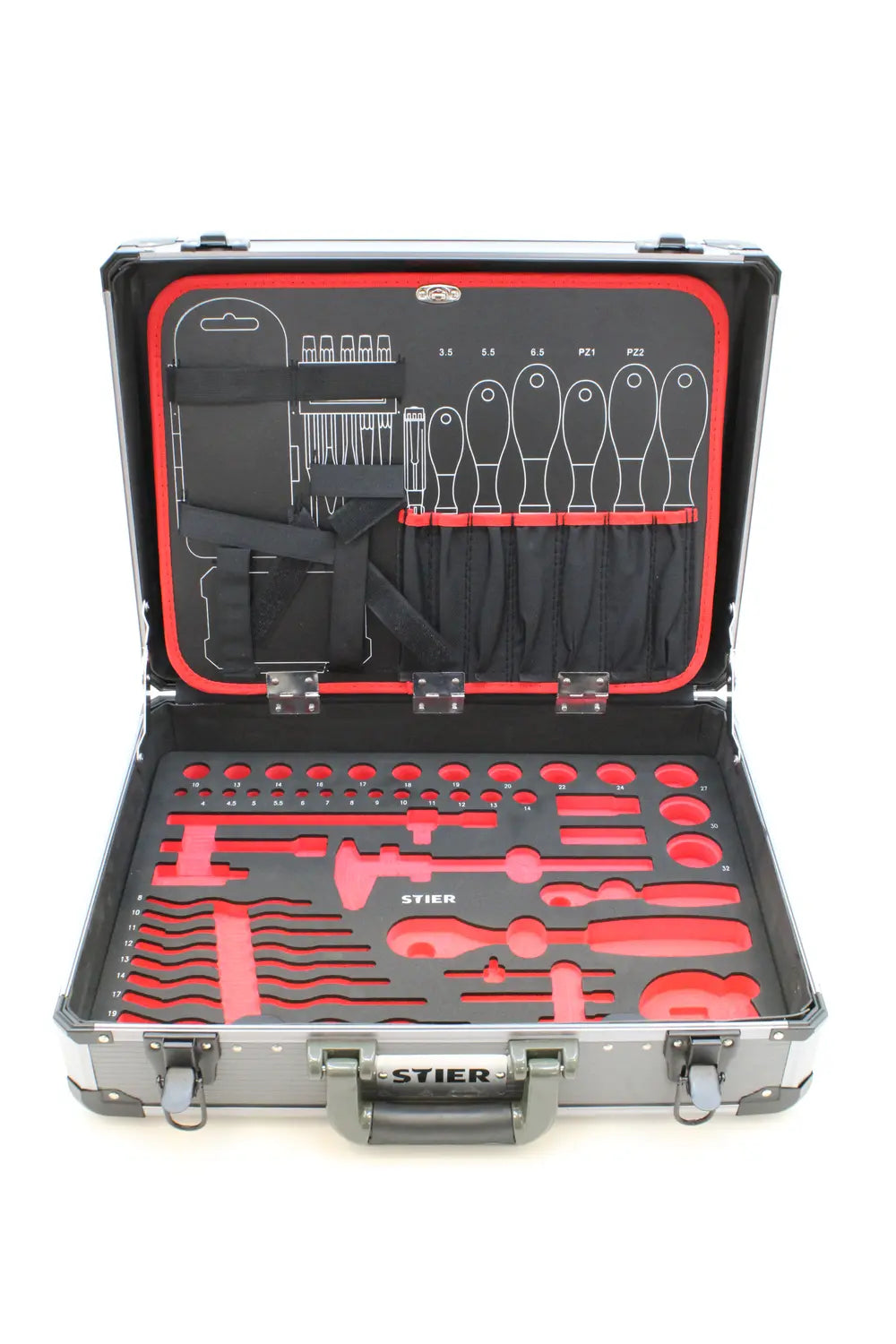 Stier Werkzeugsortiment Set Werkzeugkoffer Aluminiumkoffer Siehe Text/Foto B-Ware - 4251709612780