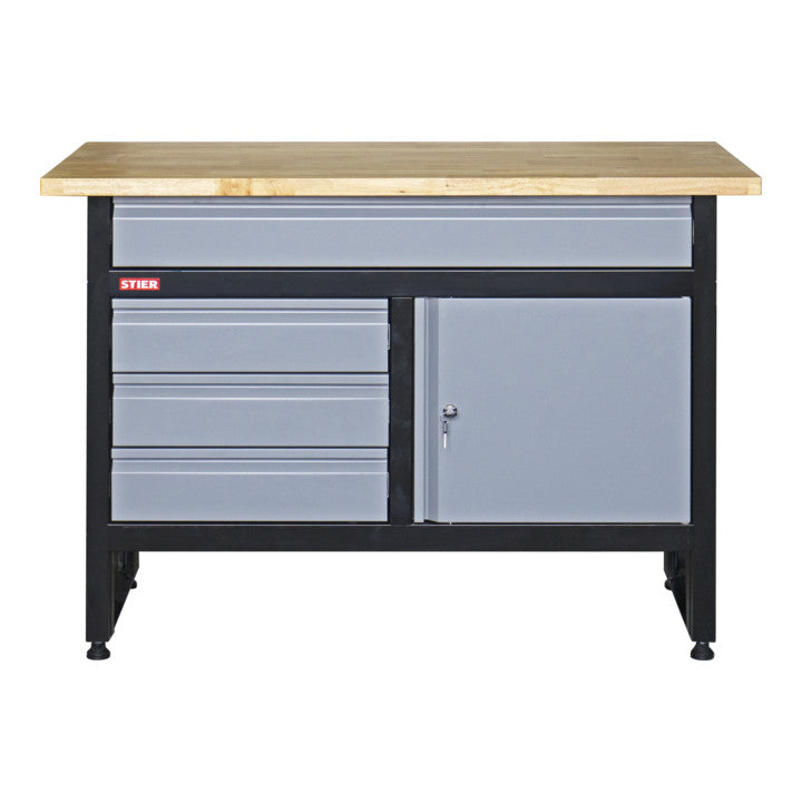 STIER Werkbank Tisch Arbeitsplatz 1200x600x840 mm schwarz telegrau Schubladen - 4251709612841