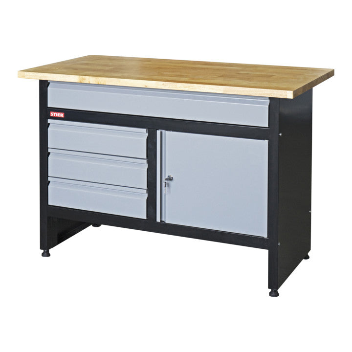 STIER Werkbank Tisch Arbeitsplatz 1200x600x840 mm schwarz telegrau Schubladen - 4251709612841