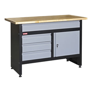 B-Ware STIER Werkbank Tisch Arbeitsplatz 1200x600x840 mm schwarz telegrau Schubladen