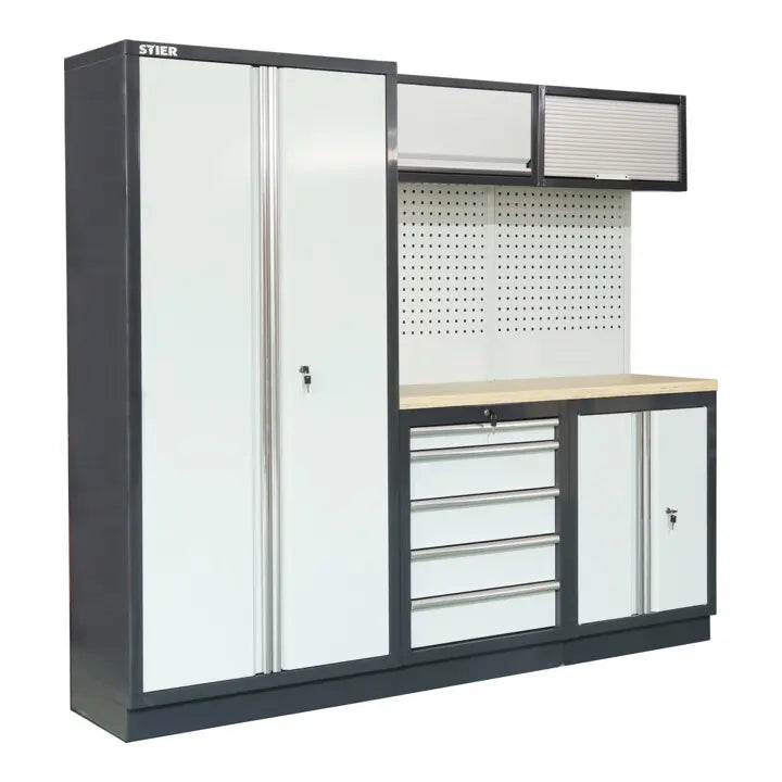 B-Ware Stier Werkstatteinrichtung Set Werkstattmöbel Arbeitsplatte Ral7016 3 Teilig - 4251709623298