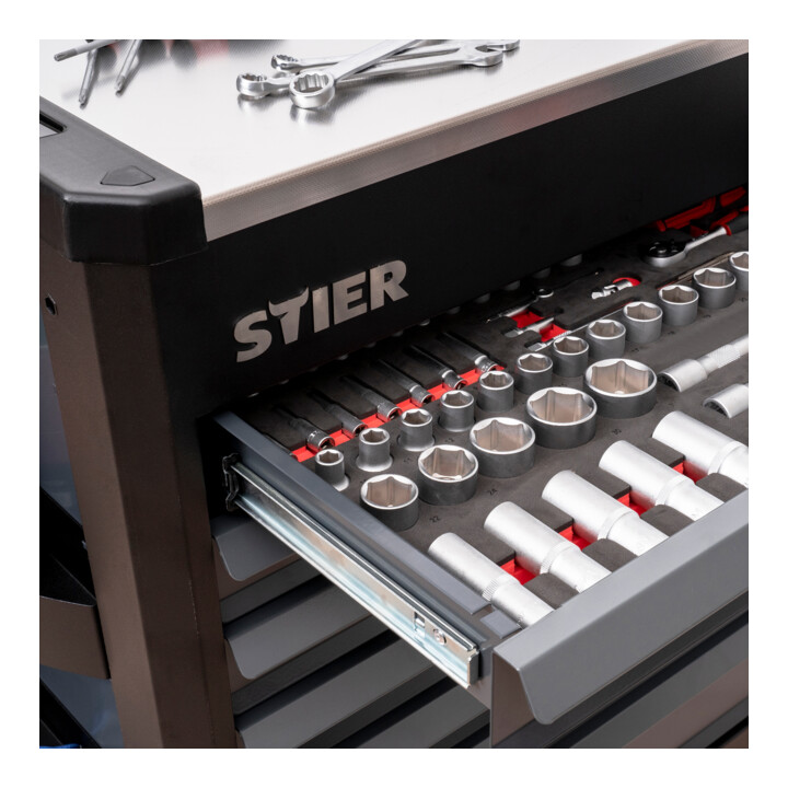 B-Ware Stier Werkstattwagen Rollwagen Werkzeugwagen Edelstahl Arbeitsfläche Leer - 4251709625766