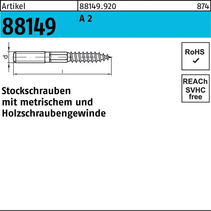 B-Ware Stockschraube Schraube Gewinde Edelstahl A2 Blank 10 Mm 100 Mm 100 Stück - 4043952671818
