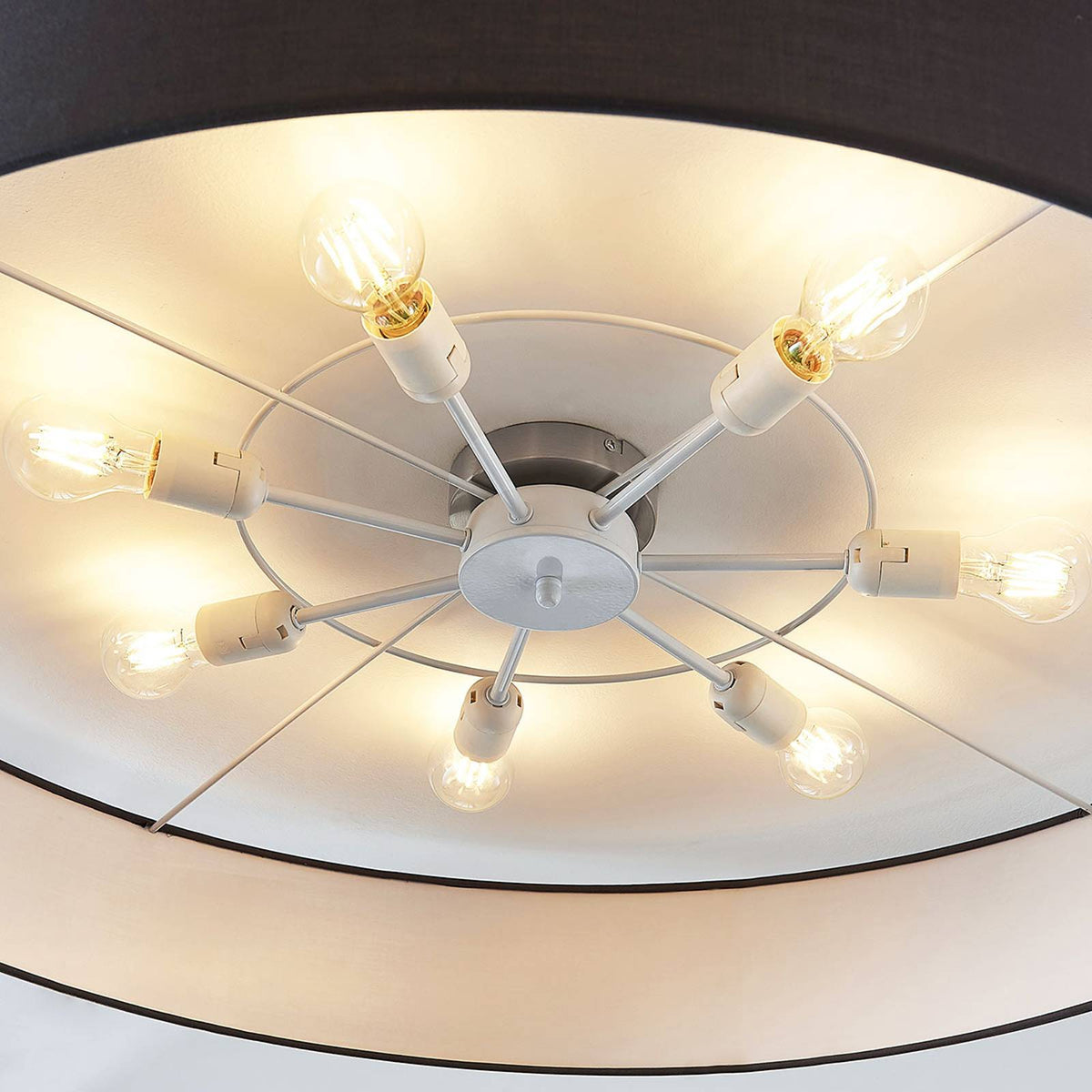 Lindby Stoff-Deckenlampe Gordana Deckenlampe Lampe Leuchte Licht E27 Grau Ø 98cm - 4251096558951