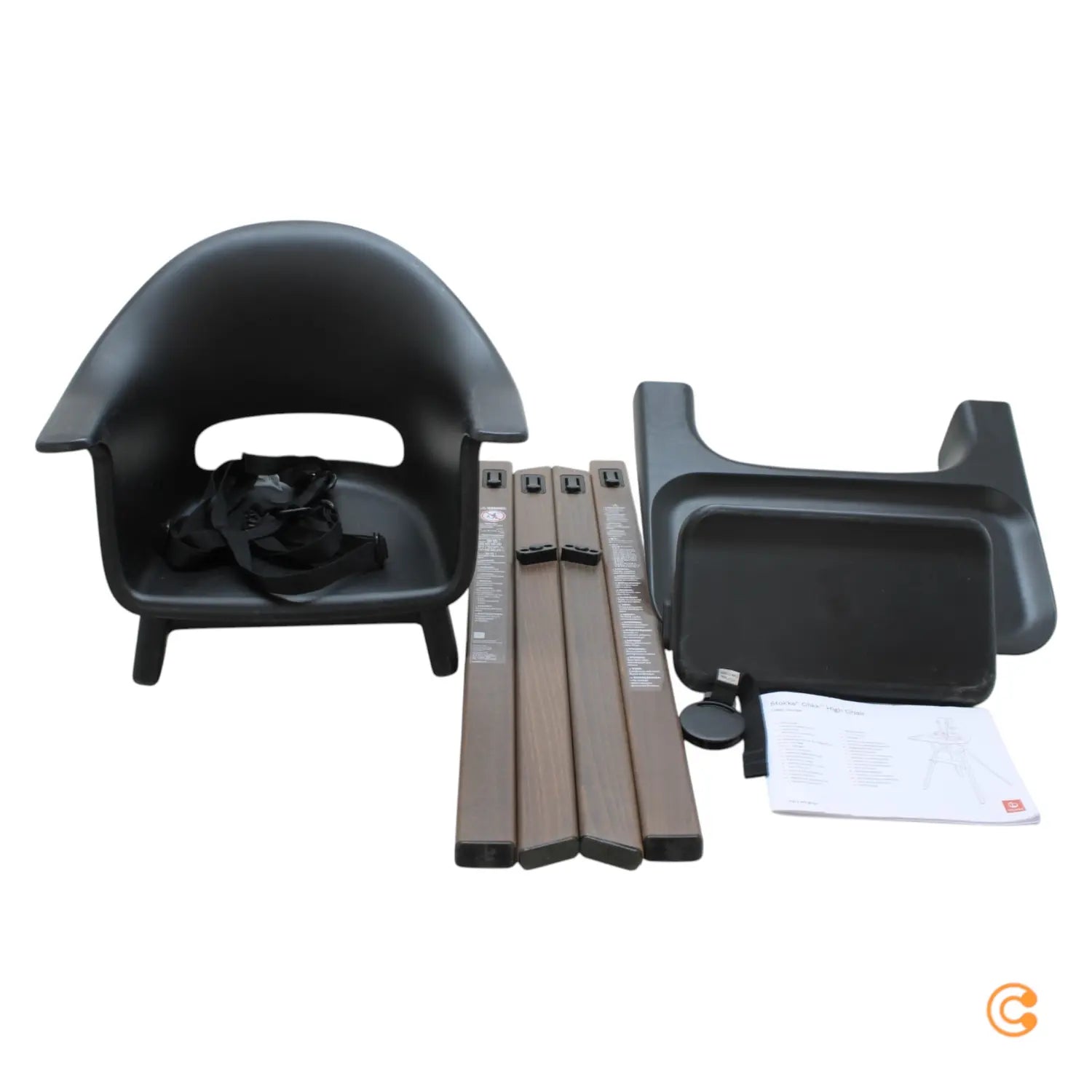 B-Ware Stokke Hochstuhl Kinderstuhl Clikk Midnight Black Tablett Sicherheitsgurt B568