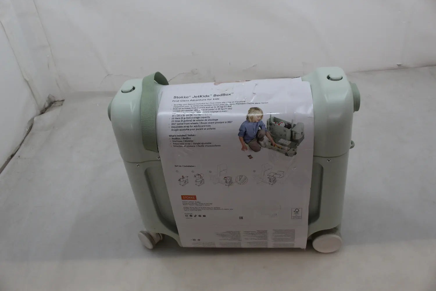 B-Ware Stokke Jet Kids Bed Box Koffer Kindertrolley Sea Green Reise Matratze Kinderkof440 - 2000587871008