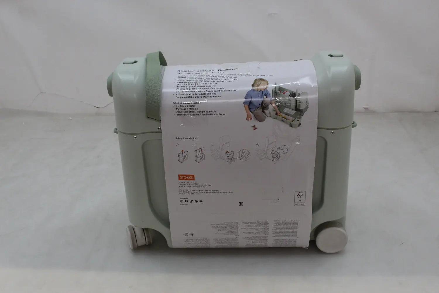 B-Ware Stokke Jet Kids Bed Box Koffer Kindertrolley Sea Green Reise Matratze Kinderkof440 - 2000587871008