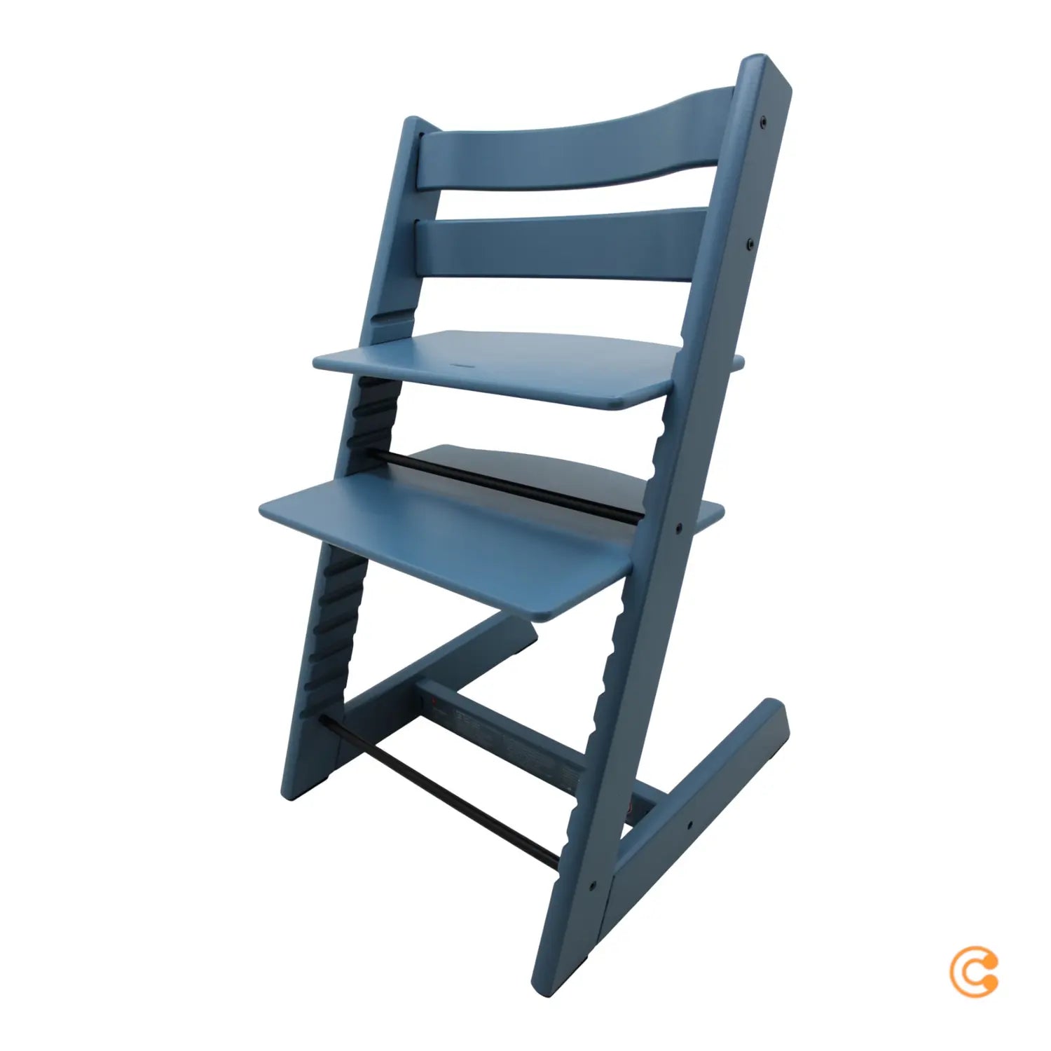 Chaise haute enfant Stokke Tripp Trapp, marchepied, hêtre, bleu fjord, qualité B
