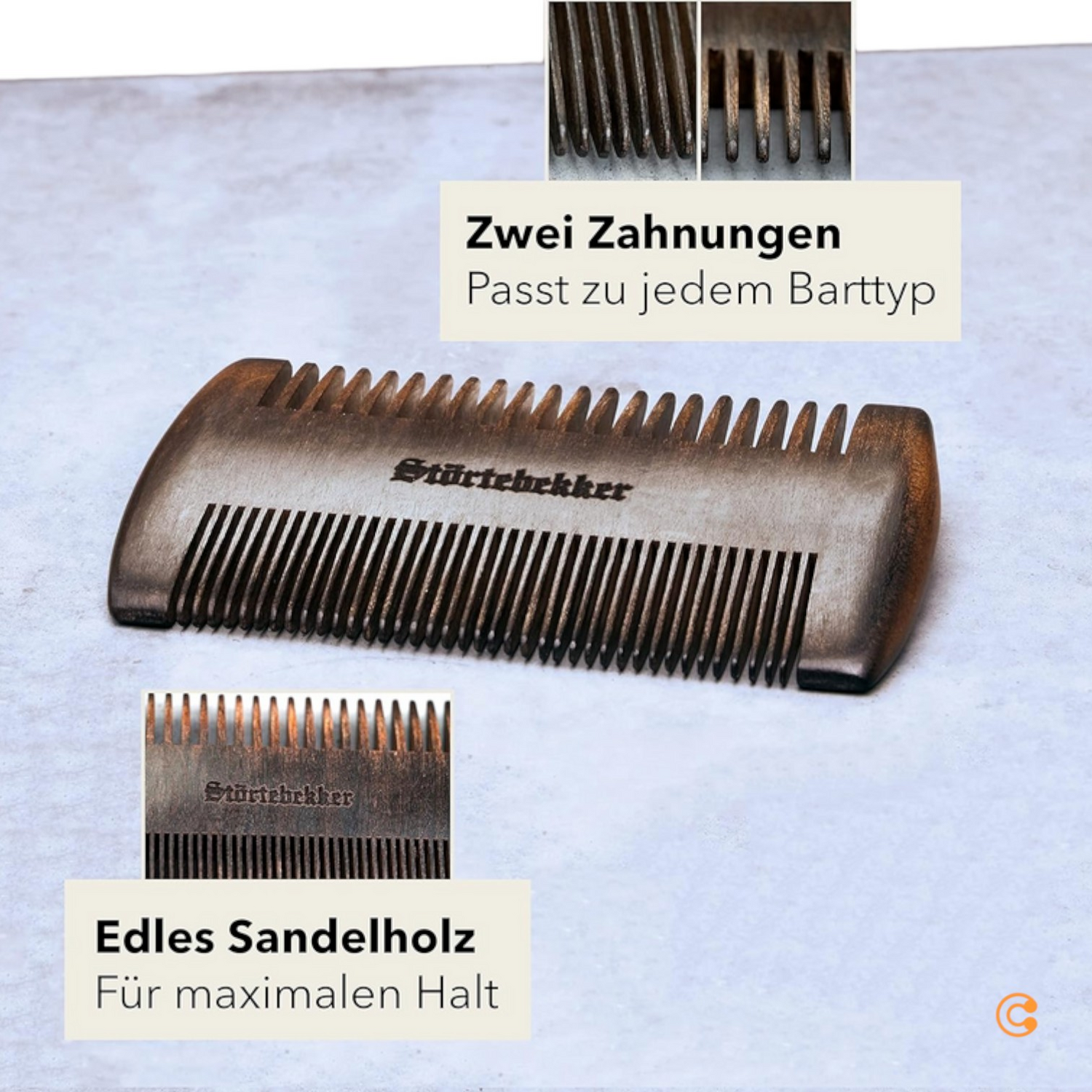 B-Ware Störtebekker Bartkamm Kamm Herrenkamm Sandelholz Leder Etui Zwei Zahnungen Br536 - 4260554490160