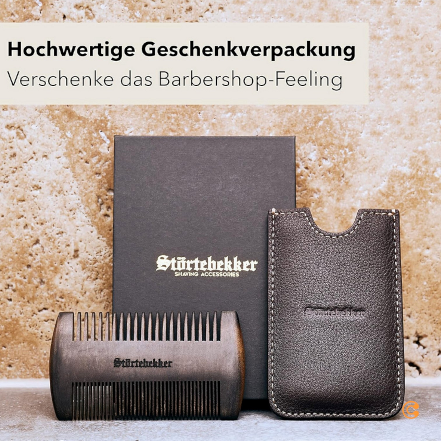 B-Ware Störtebekker Bartkamm Kamm Herrenkamm Sandelholz Leder Etui Zwei Zahnungen Br536 - 4260554490160