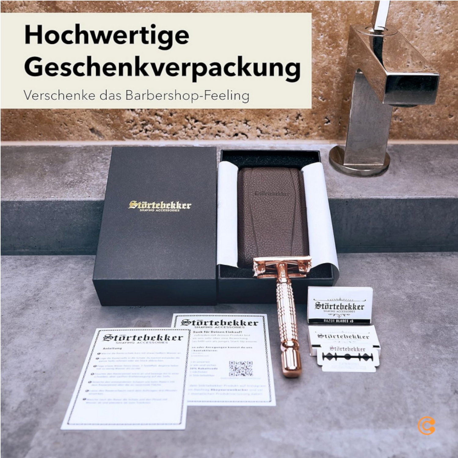 B-Ware Störtebekker Rasierhobel Rasierer Rasieren 10 Klingen Etui Spiegel Rose Gold579 - 4260554490030