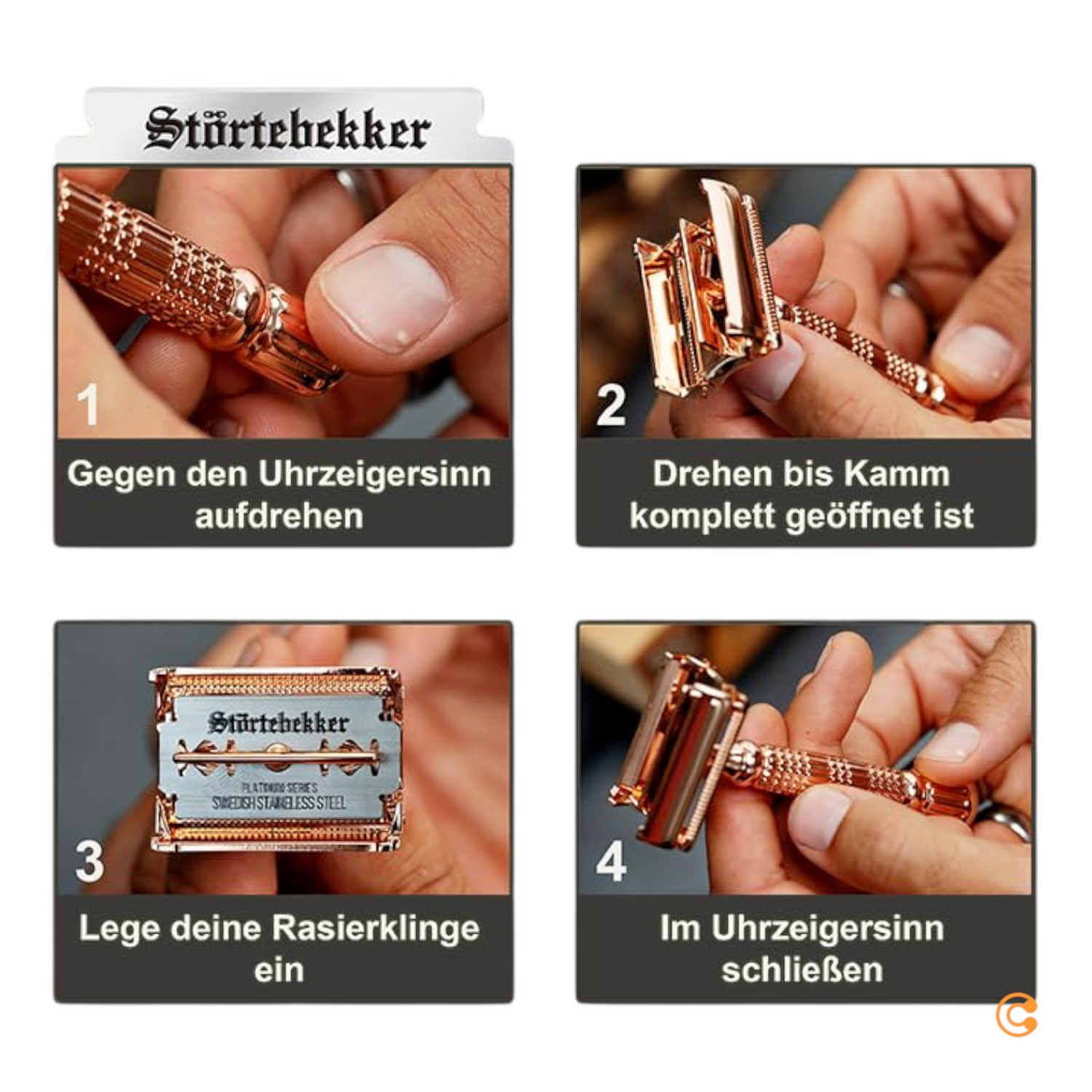 B-Ware Störtebekker Rasierhobel Rasierer Rasieren 10 Klingen Etui Spiegel Rose Gold579 - 4260554490030