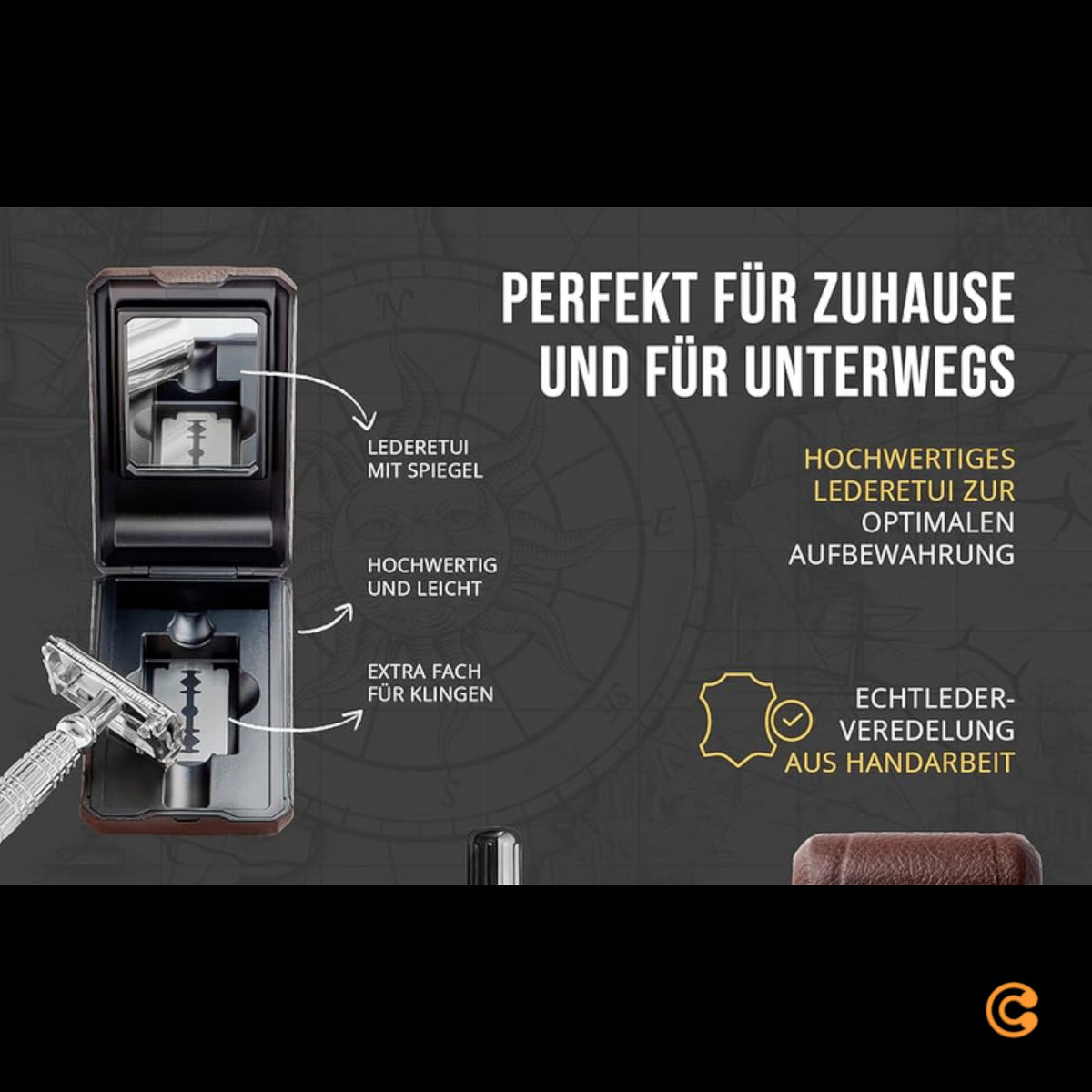 Störtebekker Rasierhobel Rasierer Nassrasier 10 Klingen Etui mit Spiegel schwarz - 4260554490061