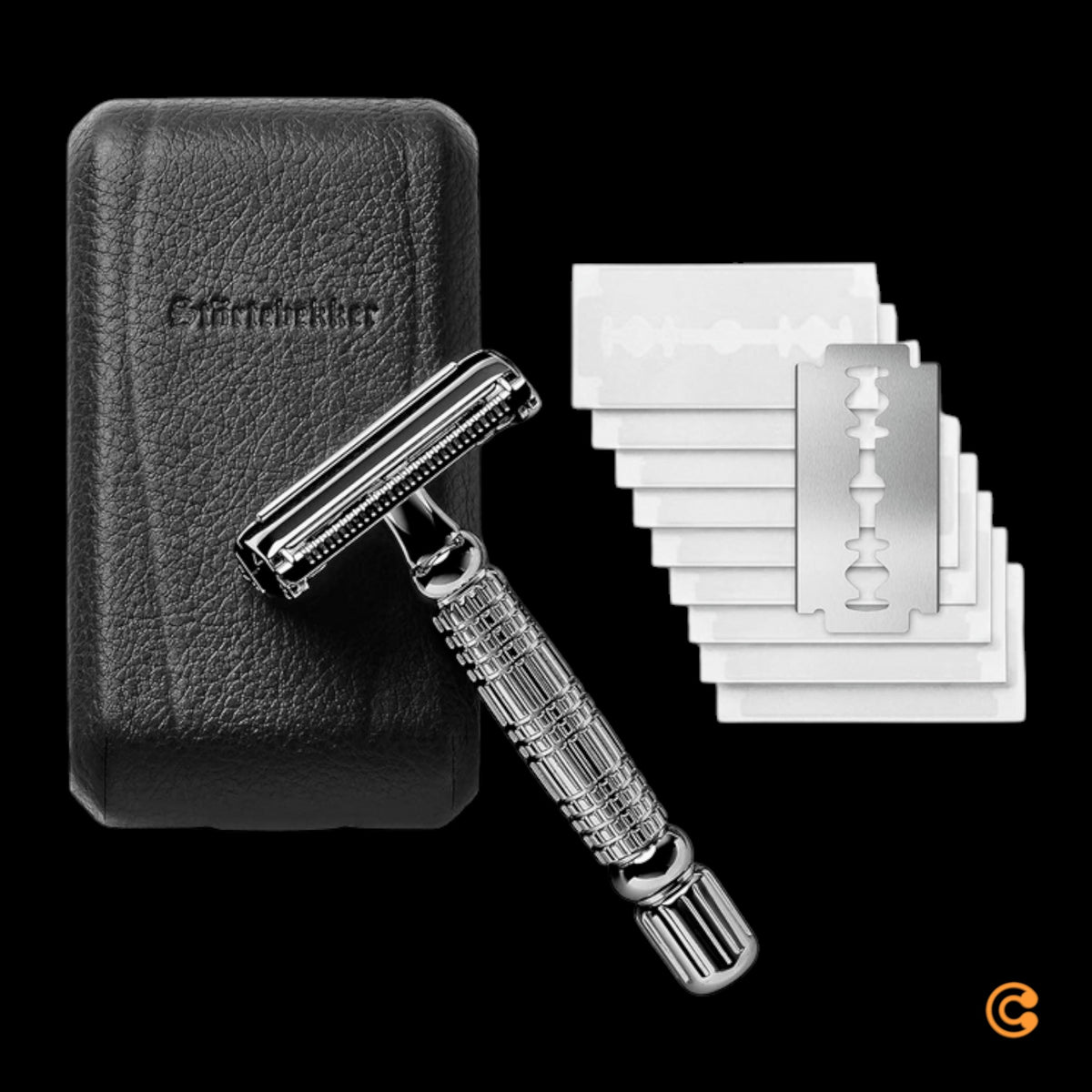 Störtebekker Rasierhobel Rasierer Nassrasier 10 Klingen Etui mit Spiegel schwarz - 4260554490061
