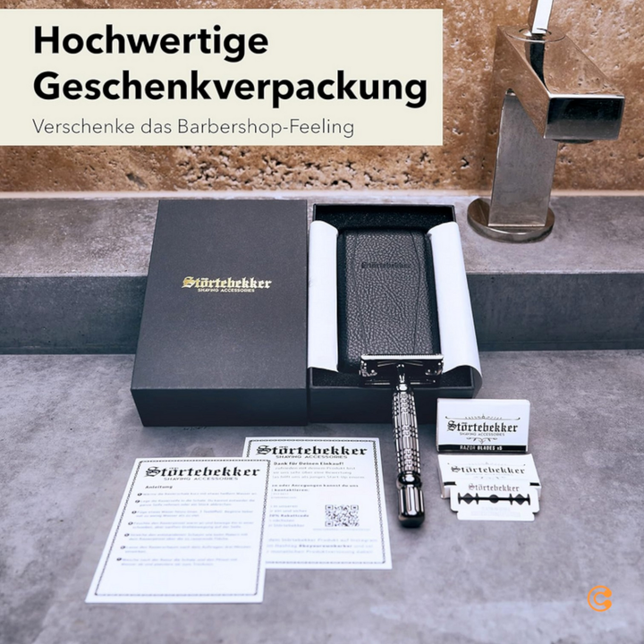 Störtebekker Rasierhobel Rasierer Inkl. 10 Klingen Etui Mit Spiegel Schwarz B-Ware
