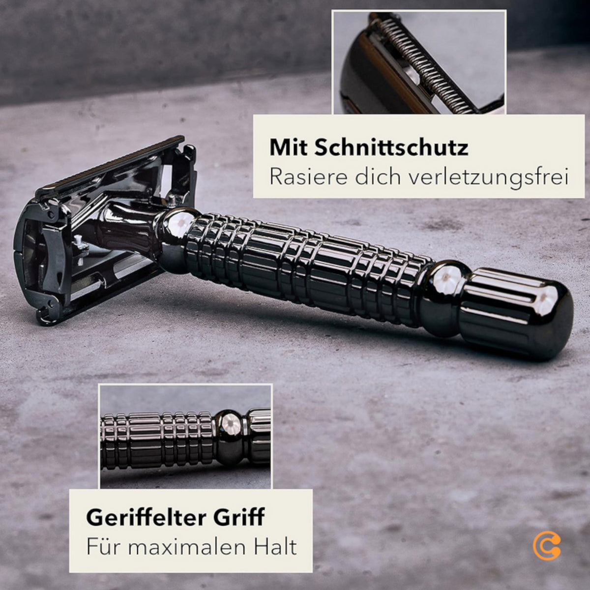 Störtebekker Rasierhobel Rasierer Nassrasier 10 Klingen Etui mit Spiegel schwarz - 4260554490061