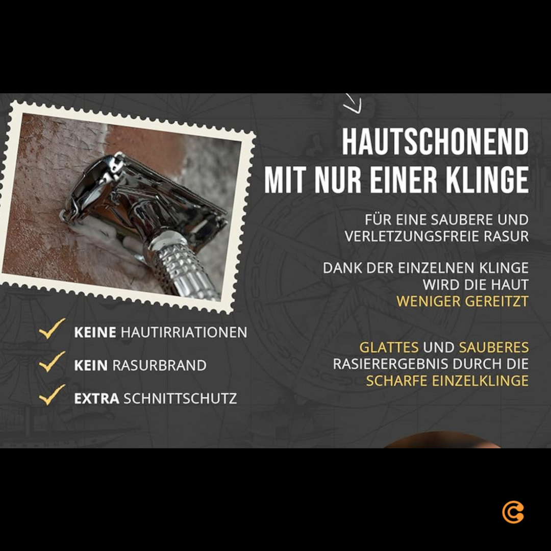 Störtebekker Rasierhobel Rasierer Inkl. 10 Klingen Etui Mit Spiegel Schwarz B-Ware