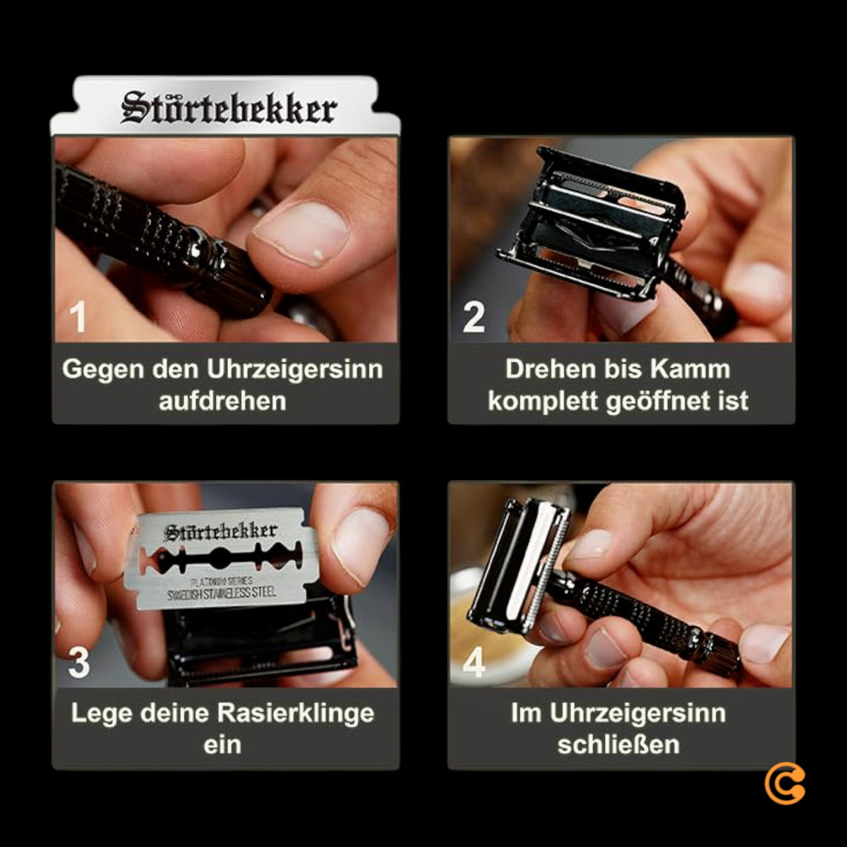 Störtebekker Rasierhobel Rasierer Nassrasier 10 Klingen Etui mit Spiegel schwarz - 4260554490061