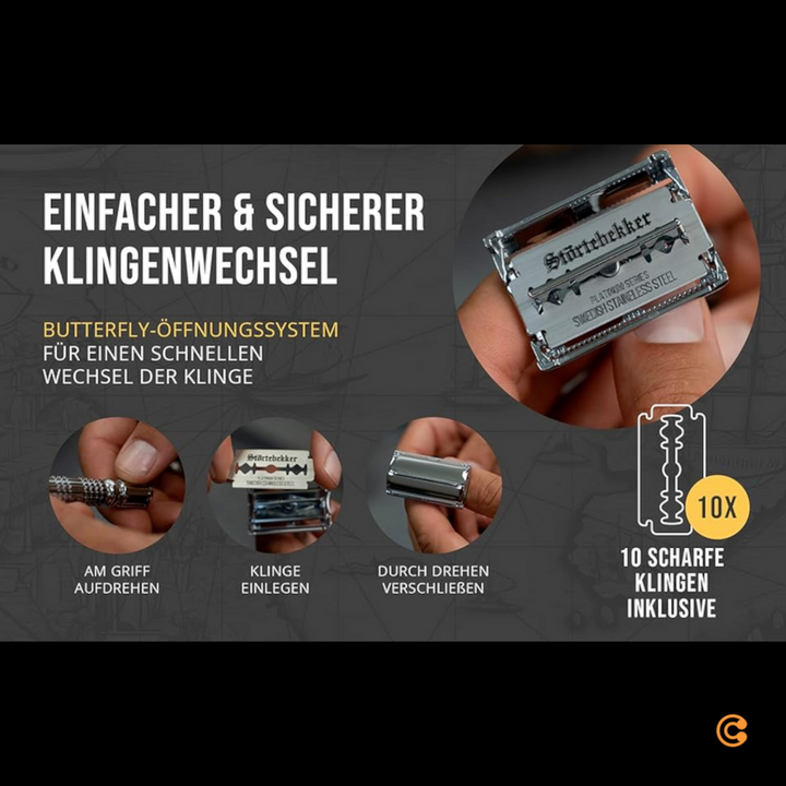 Störtebekker Rasierhobel Rasierer Inkl. 10 Klingen Etui Mit Spiegel Schwarz B-Ware