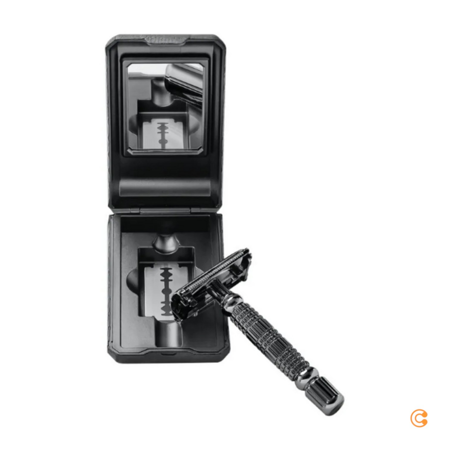 Störtebekker Rasierhobel Rasierer Nassrasier 10 Klingen Etui Mit Spiegel Schwarz B-Ware - 4260554490061