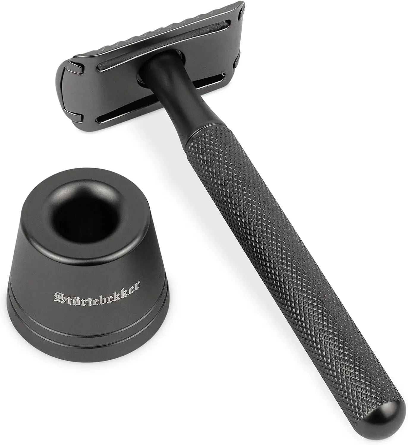 B-Ware Störtebekker Rasierhobel Set Rasierer 10 Klingen Ständer Schwarz Klassisch O660 - 4260554493994