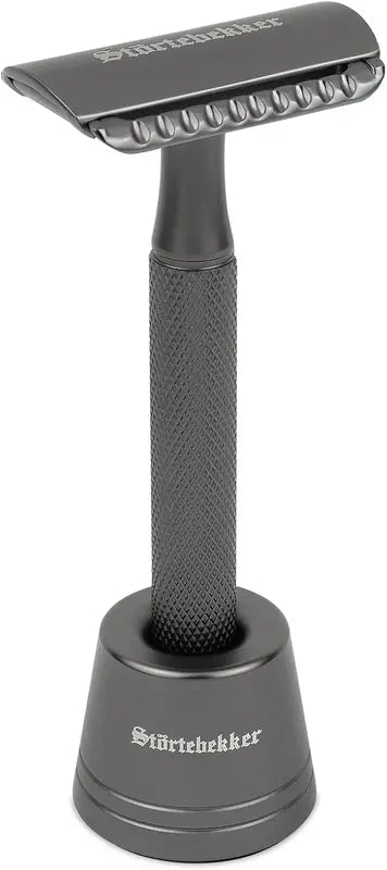 B-Ware Störtebekker Rasierhobel Set Rasierer 10 Klingen Ständer Schwarz Klassisch O660 - 4260554493994