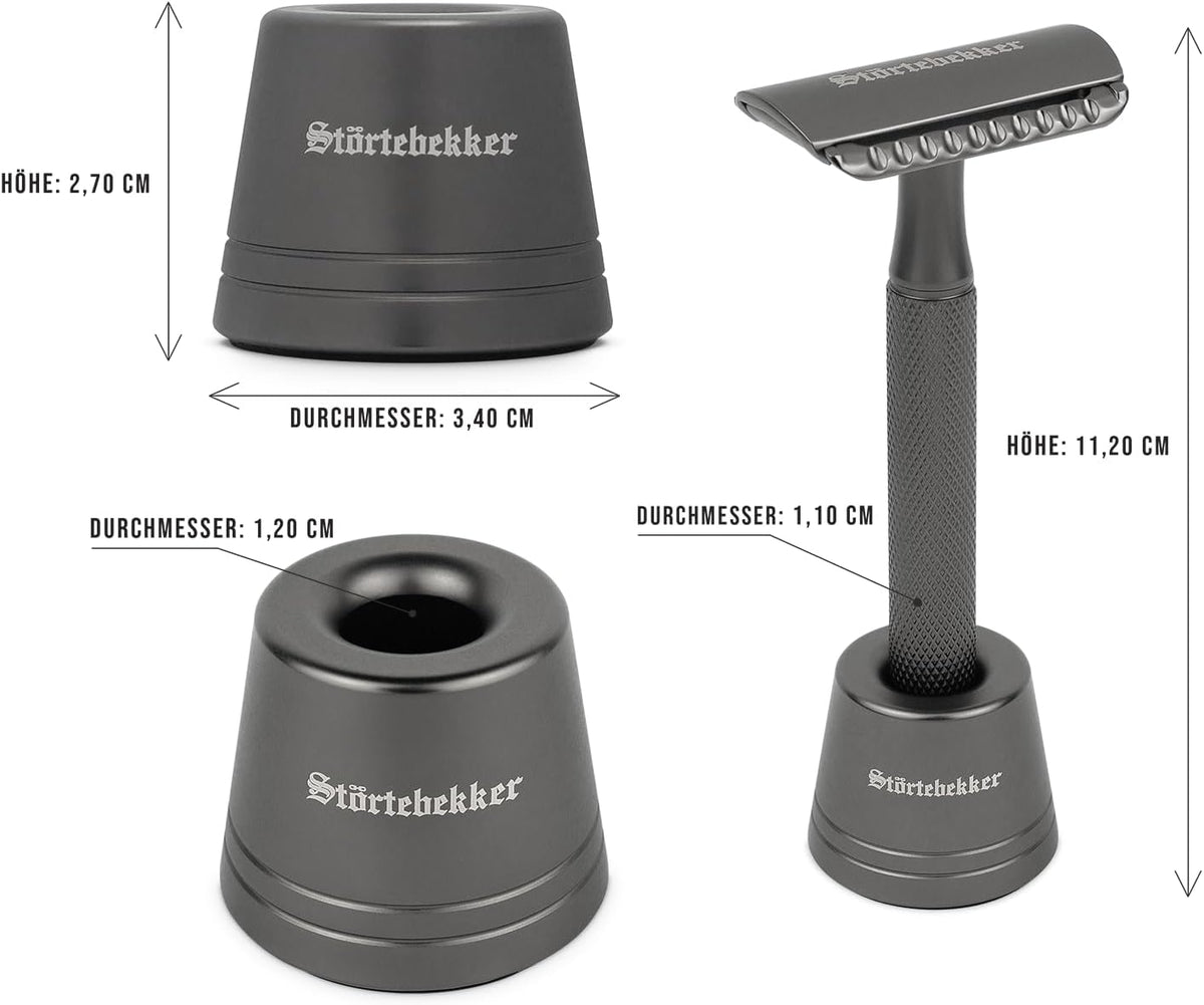 Störtebekker Rasierhobel Set Rasierer 10 Klingen Ständer schwarz klassisch O660 - 4260554493994