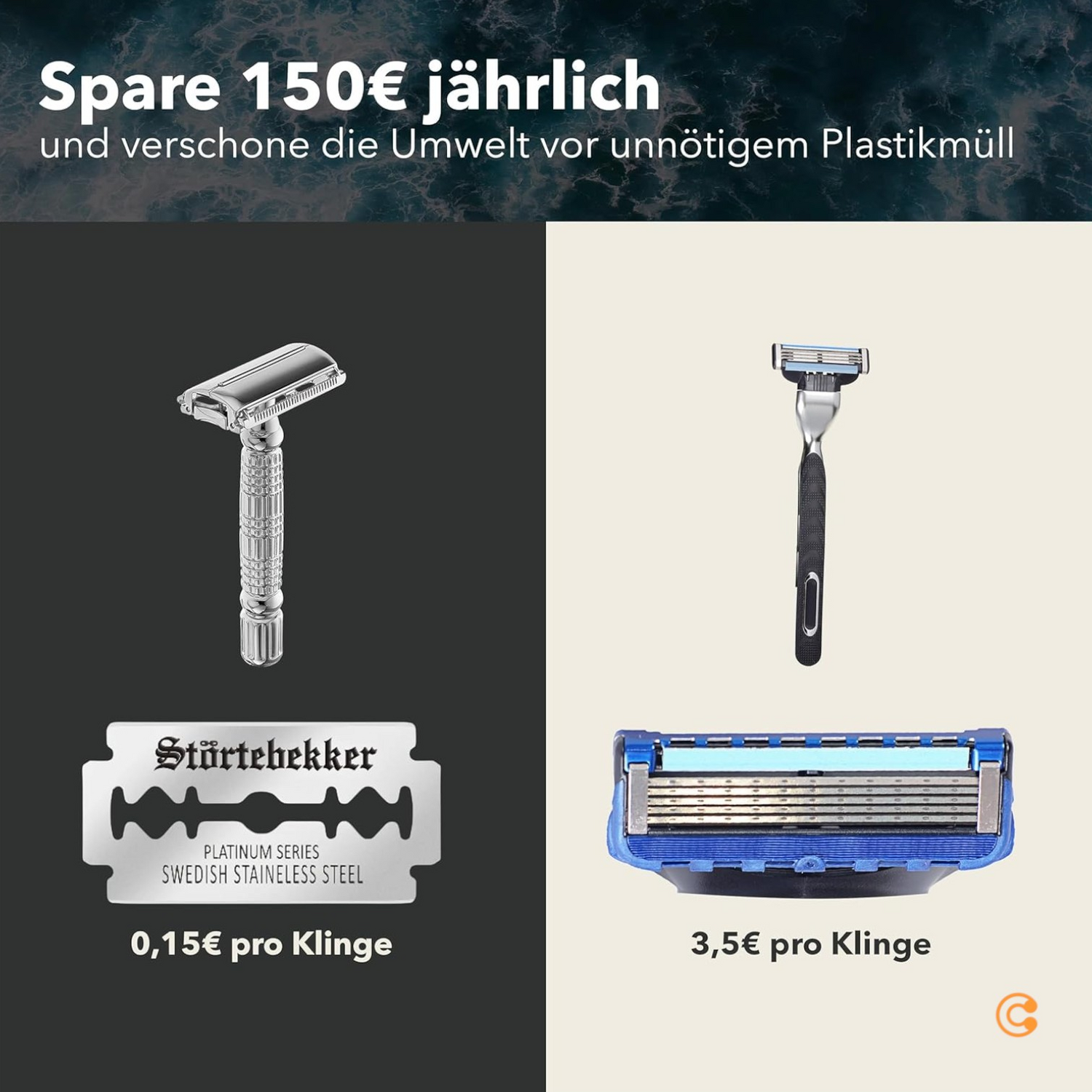 B-Ware Störtebekker Rasierhobel Rasierer Silber Länge 85cm Gewicht 71g 10 Klingen 634 - 4260554490009