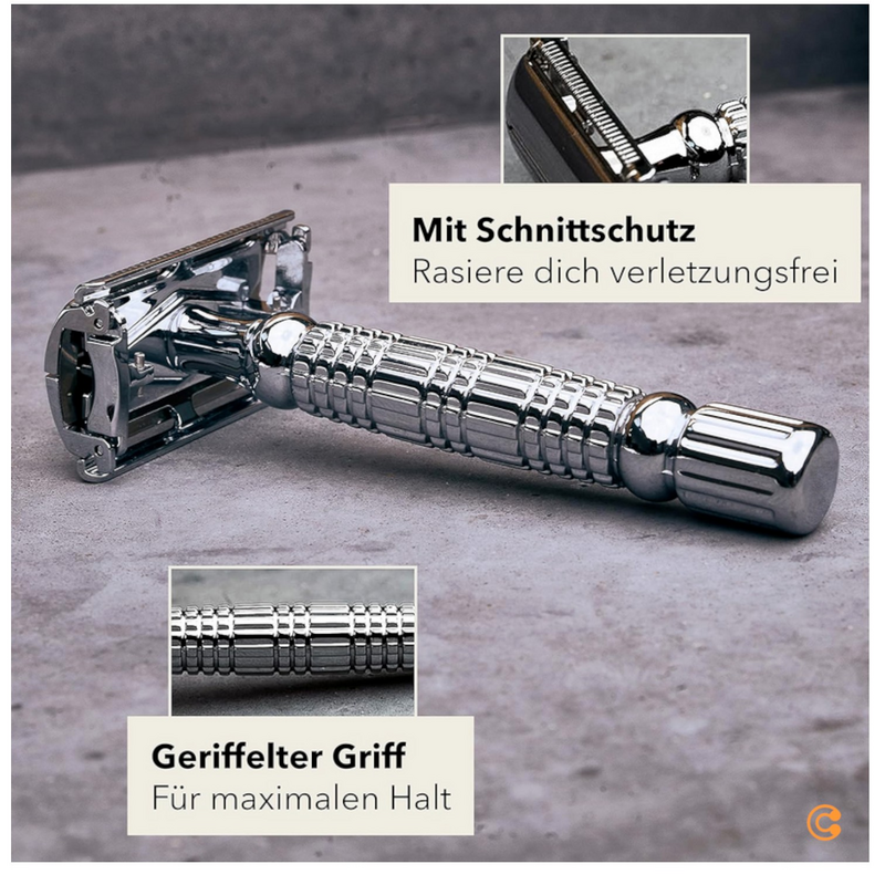 Störtebekker Rasierhobel Rasierer 10 Ersatzklingen Reiseetui Spiegel silber - 4260554490023