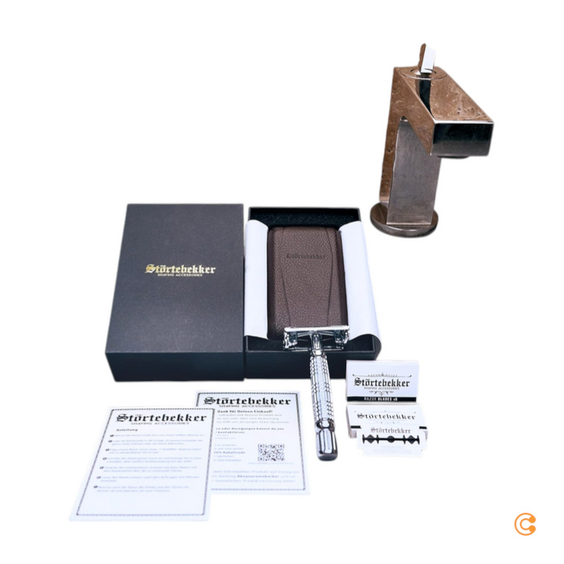 B-Ware Störtebekker Rasierhobel Rasierer 10 Ersatzklingen Reiseetui Spiegel Silber769 - 4260554490023