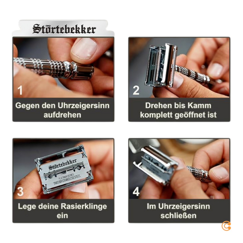 Störtebekker Rasierhobel Rasierer 10 Ersatzklingen Reiseetui Spiegel silber - 4260554490023