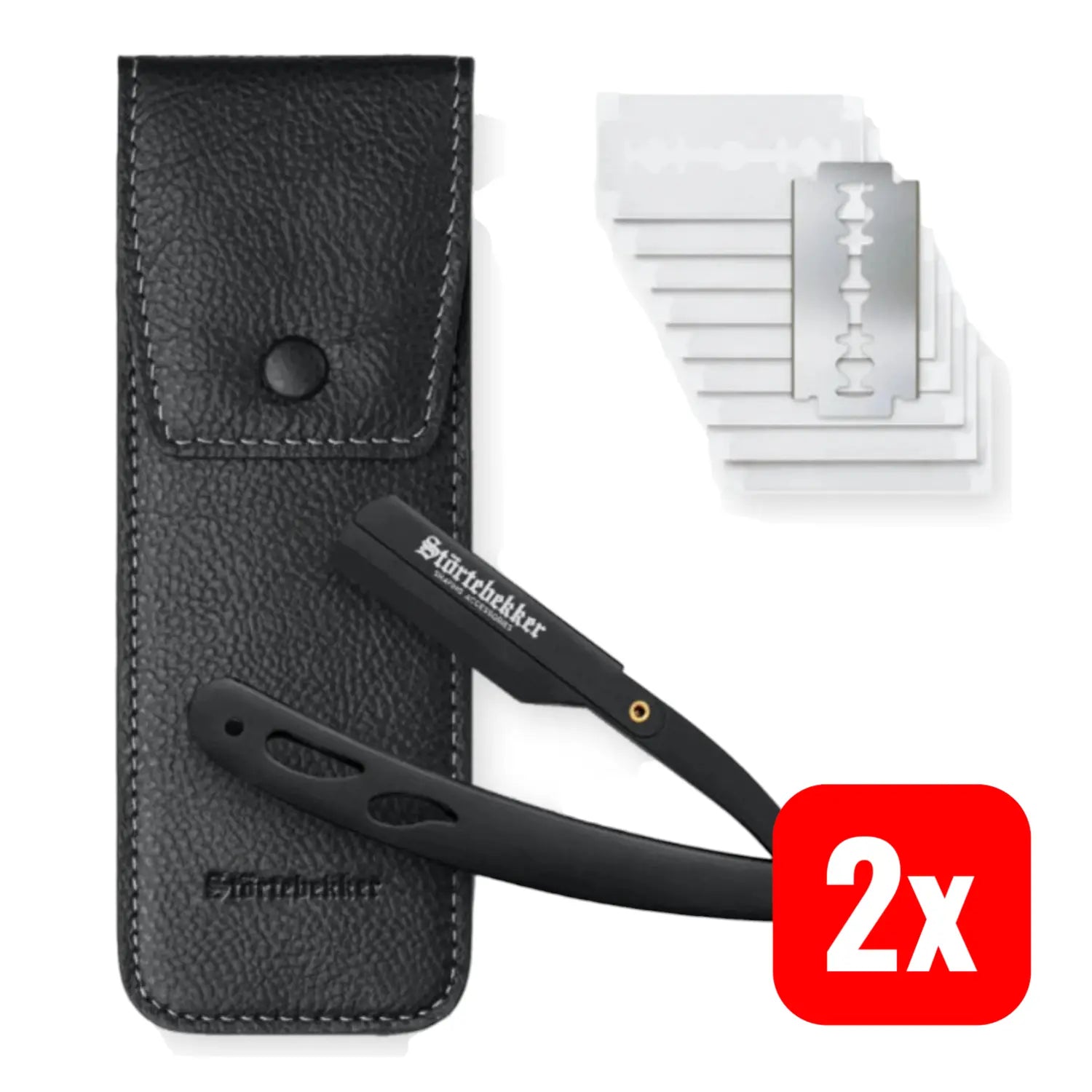 B-Ware Störtebekker Rasiermesser Rasierer Bartrasierer 10 Klingen Leder Etui 2 Stück - 4260554490139