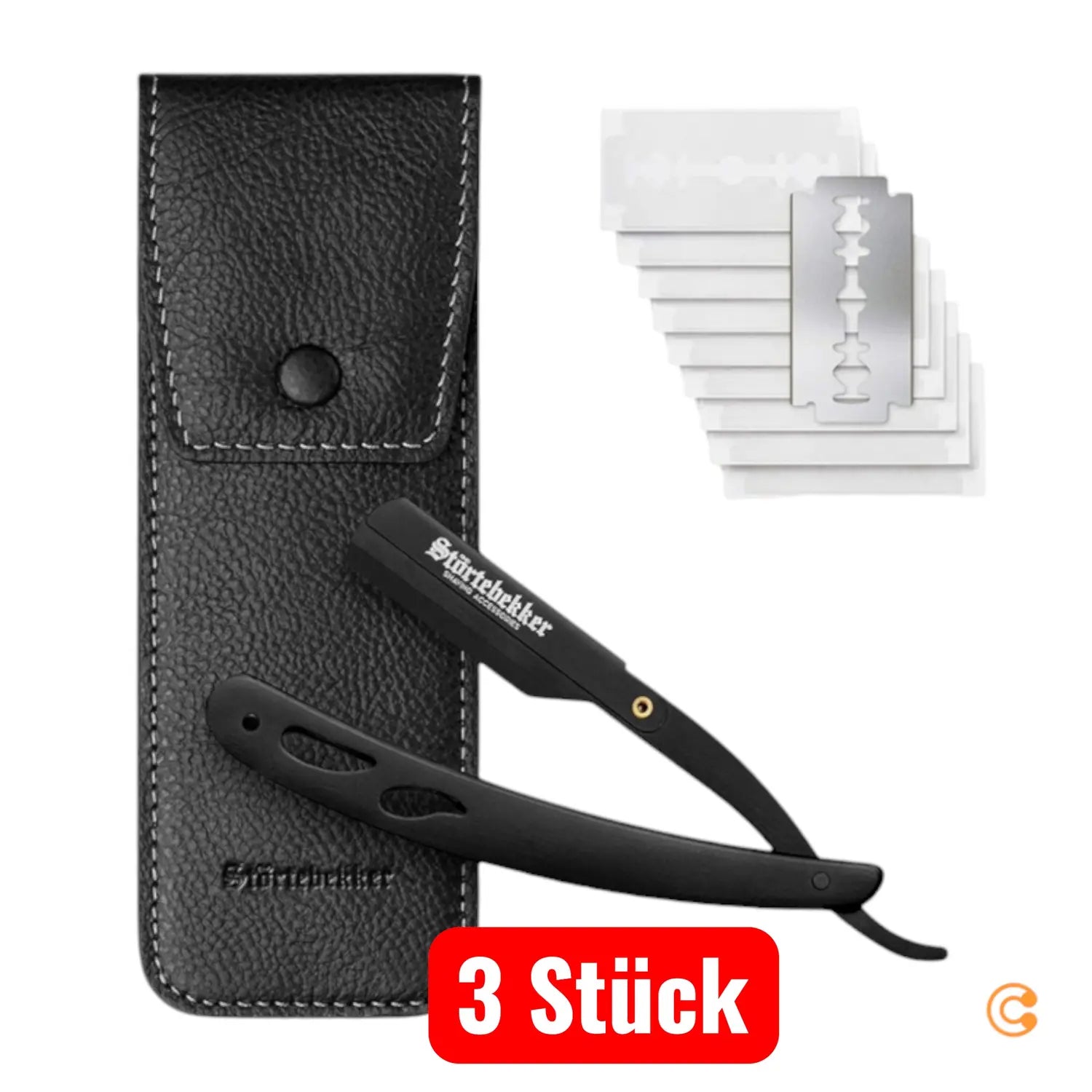 B-Ware Störtebekker Rasiermesser Rasierer Bartrasierer 10 Klingen Echtleder 3 Stück564 - 4260554490139