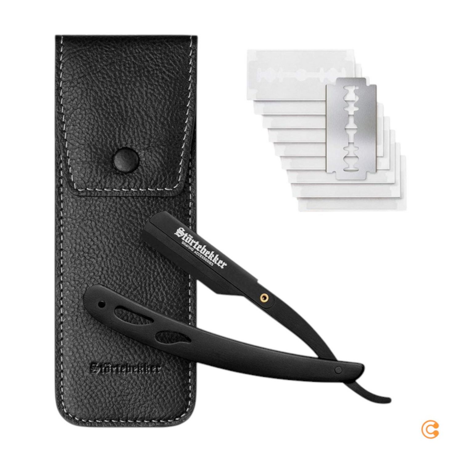 B-Ware Störtebekker Rasiermesser Rasierer Bartrasierer 10 Klingen Echtleder Etui 2 Sets