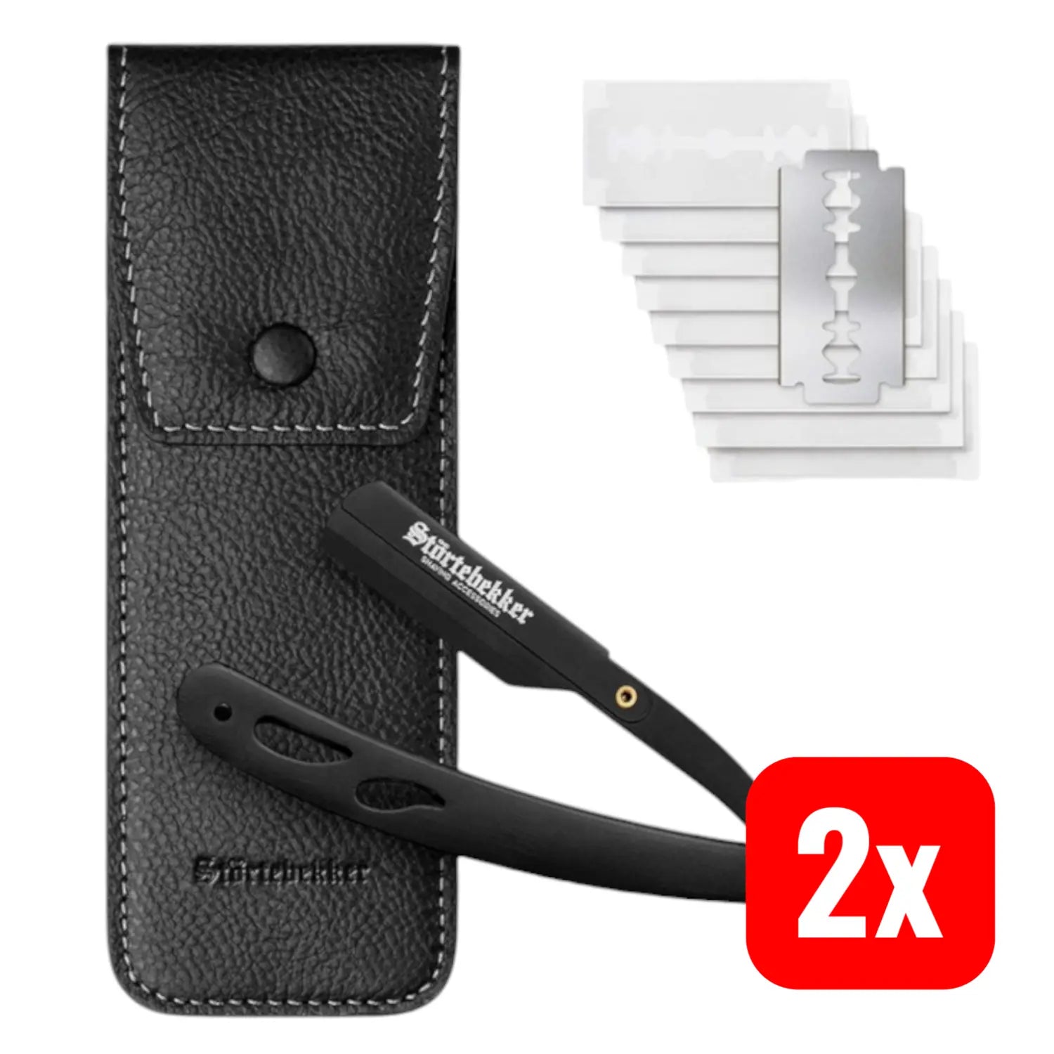 B-Ware Störtebekker Rasiermesser Rasierer Bartrasierer 10 Klingen Echtleder Etui 2 Sets