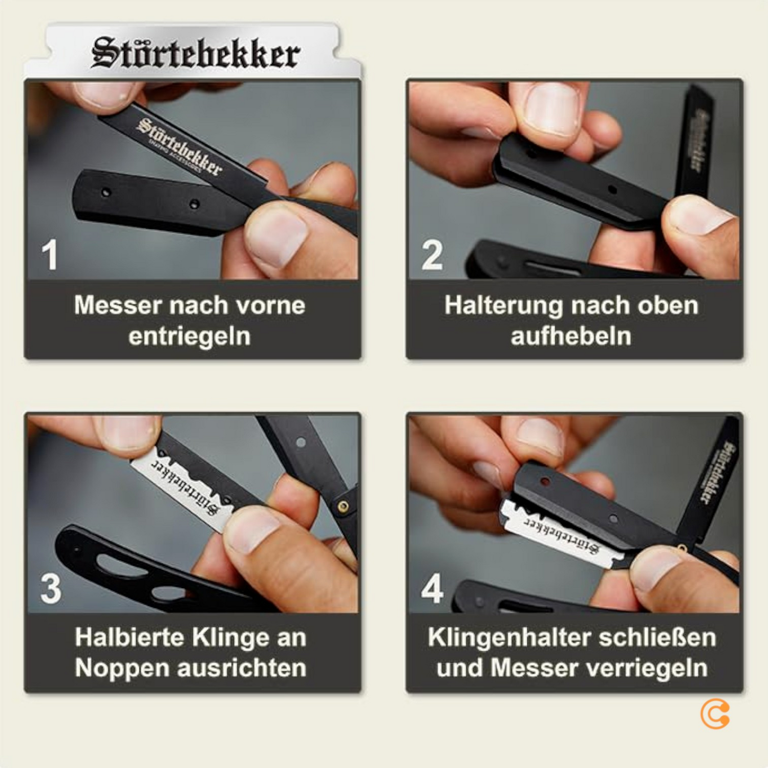 B-Ware Störtebekker Rasiermesser Rasierer Bartrasierer 10 Klingen Echtleder 3 Stück564