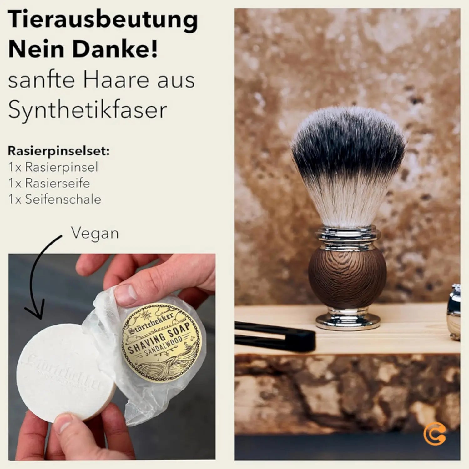 B-Ware Störtebekker Rasierpinselset Rasierbürste Rasur Set Edelstahl Rasierschale Seife - 4260554490153