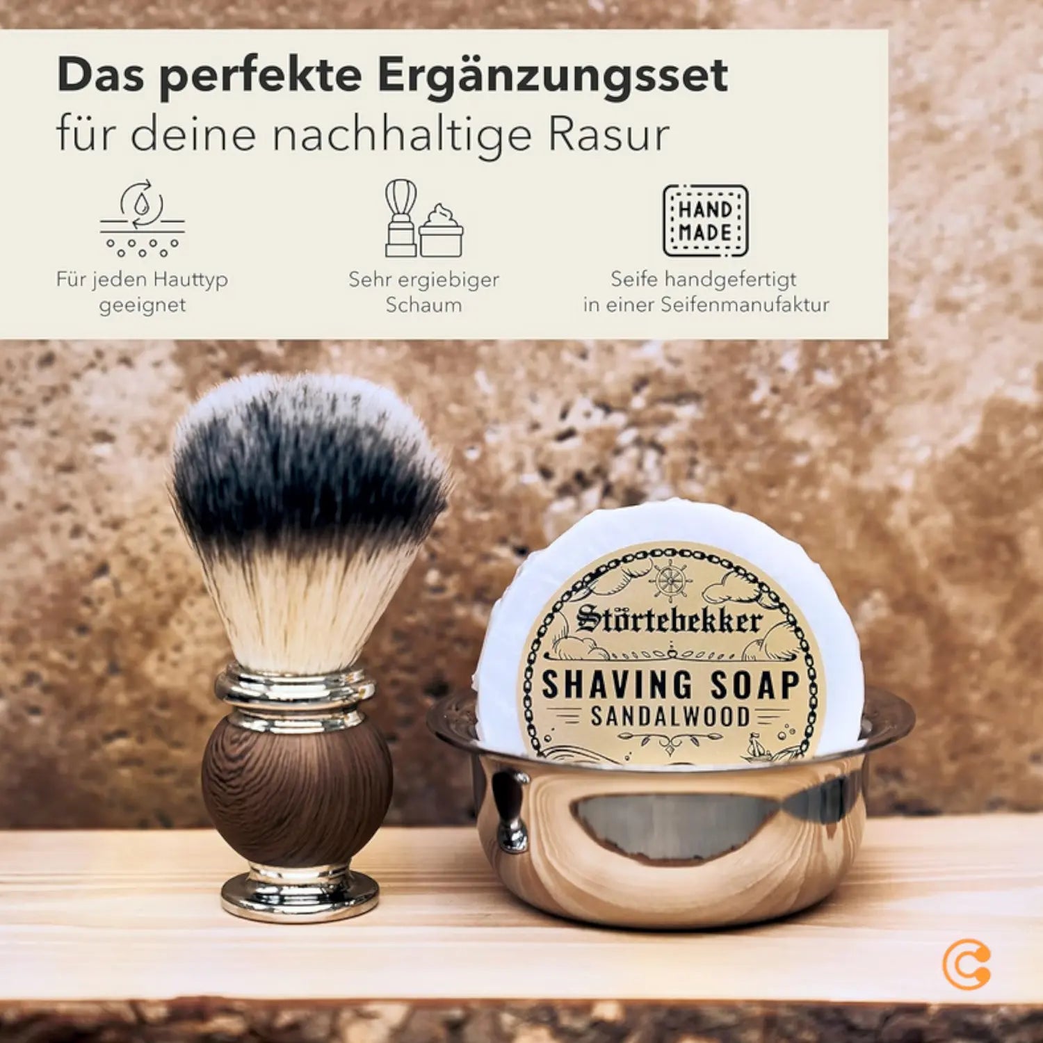 B-Ware Störtebekker Rasierpinselset Rasierbürste Rasur Set Edelstahl Rasierschale Seife - 4260554490153