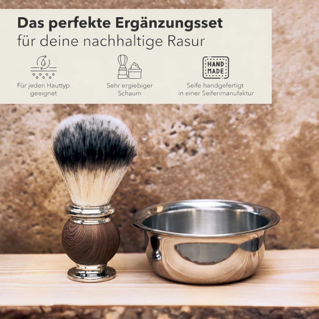 Störtebekker Rasierpinselset Rasierbürste Rasur Set Edelstahl Rasierschale Seife - 4260554490153